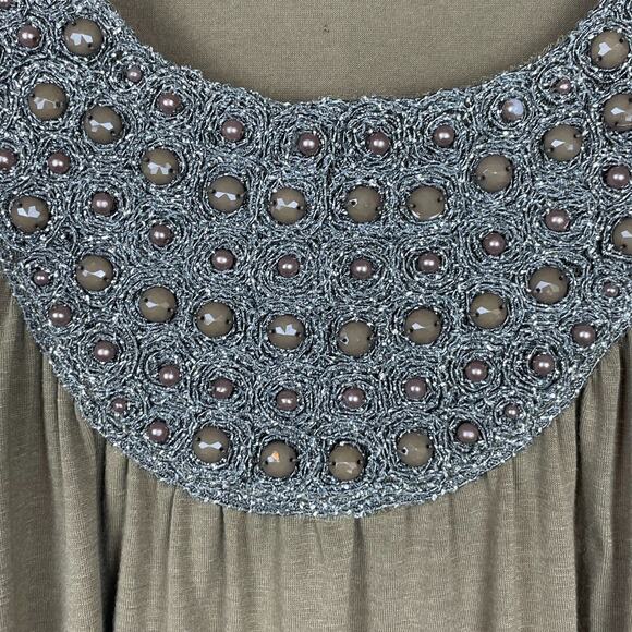 B'Leev Taupe Beaded Bib Neckline Tank XL Y2K Sleeveless Tunic Top - Picture 5 of 7